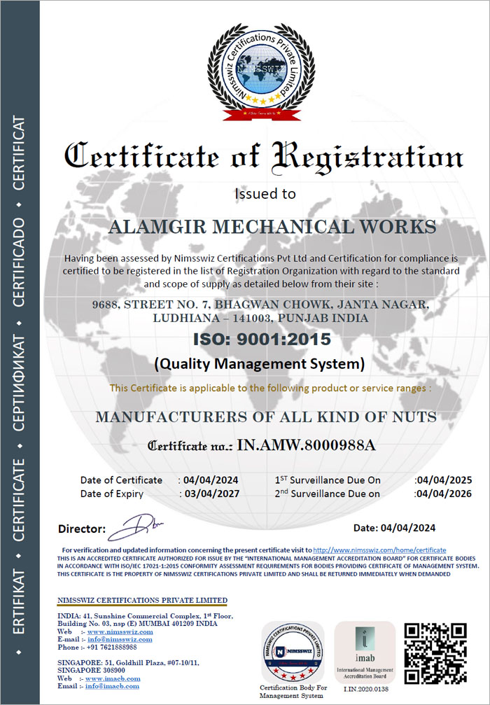 iso certificate alamgir fasteners